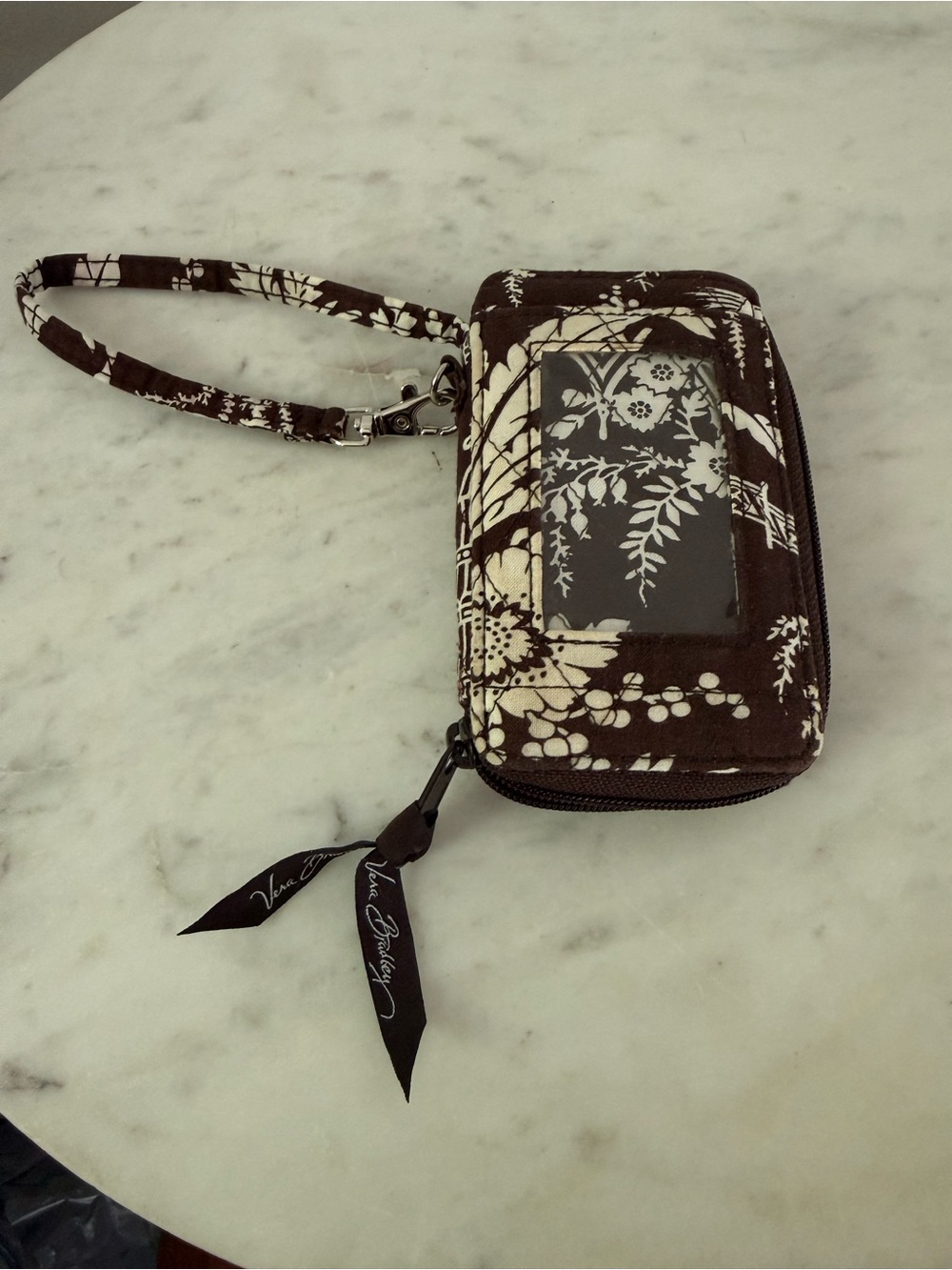 Vera Bradley All in One ID Wristlet in Imperial Toile 2009 Brown Cream Wallet